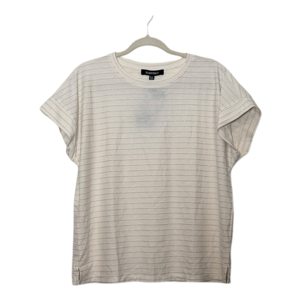 Ellen Tracy Women's Cream with Gold Striped Short Sleeve Tee XL
